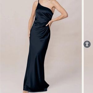 Revelry Bridesmaid Dress: Jade, Satin, Navy Blue, 2